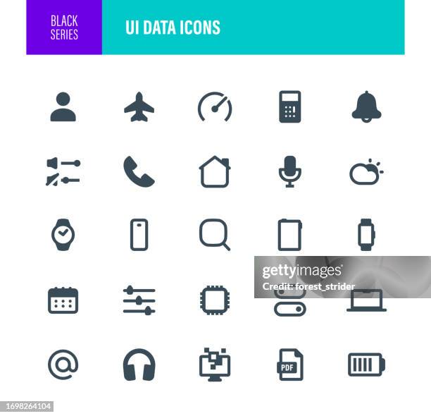 ui data black icons - sharing earbuds stock illustrations