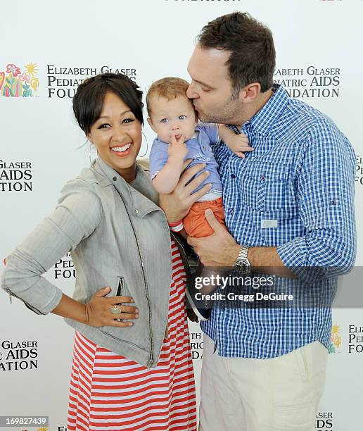 Actress Tamera Mowry-Housley, son Aden Housley and husband Adam Housley arrive at the Elizabeth Glaser Pediatric AIDS Foundation's 24th Annual "A...
