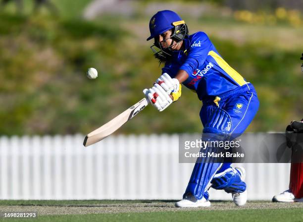 Jannatul Sumona of the Meteors bats during the WNCL match between South Australia and ACT at Karen Rolton Oval, on September 24 in Adelaide,...