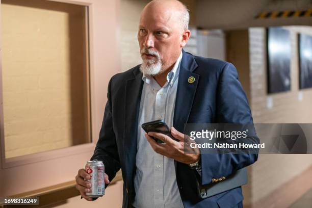 House Freedom Caucus member Rep. Chip Roy arrives for a meeting of the Republican House caucus on September 30, 2023 in Washington, DC. The...