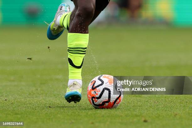 Arsenal's English striker Eddie Nketiah dribbles during the English Premier League football match between Bournemouth and Arsenal at the Vitality...