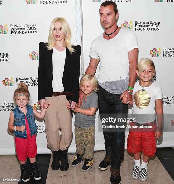 Singer Gwen Stefani, Zuma Rossdale, musician Gavin Rossdale, and Kingston Rossdale attend the Elizabeth Glaser Pediatric AIDS Foundation's 24th...