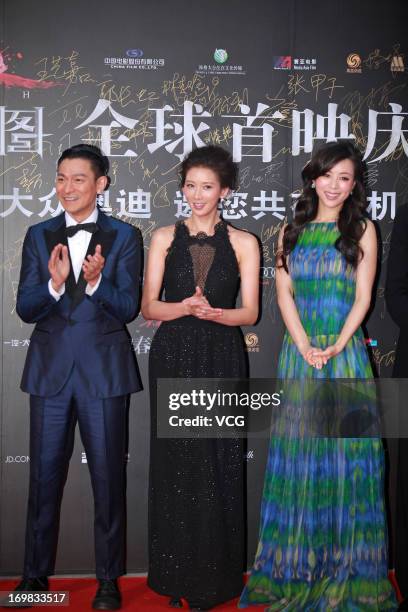 Actor Andy Lau, actress Chi-ling Lin and actress Zhang Jingchu attend "Switch" premiere at Olympic Sports Center on June 2, 2013 in Beijing, China.