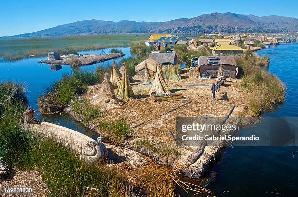 floating islands of uros - uros stock pictures, royalty-free photos & images