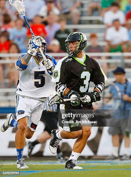 Rob Pannell of the New York Lizards in action against Casey Cittadino of the Charlotte Hounds during their Major League Lacrosse game at Shuart...