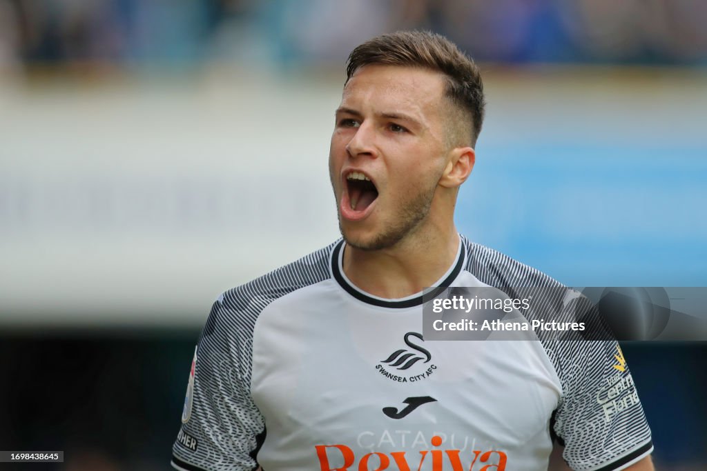 Mykola Kuharevich of Swansea City celebrates his goal during the Sky  News Photo - Getty Images