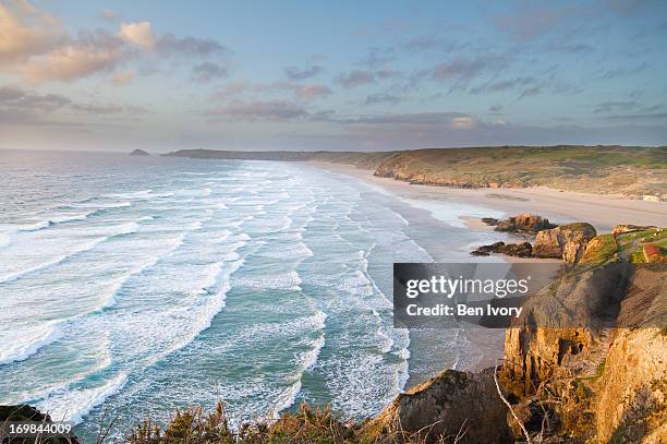 perranporth beach, cornwall - cornish coast stock pictures, royalty-free photos & images