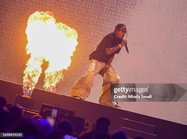 Travis Scott performs during the 2023 iHeartRadio Music Festival at T-Mobile Arena on September 23, 2023 in Las Vegas, Nevada.