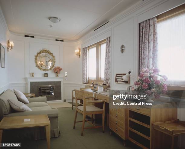 The Duke of Edinburgh's Sitting Room on the Royal Yacht Britannia, 1981.