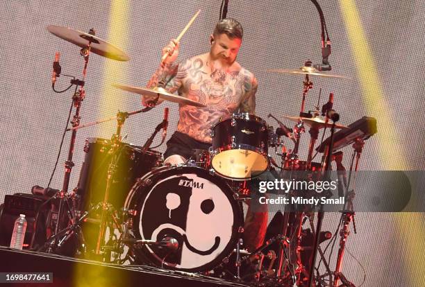 Andy Hurley of Fall Out Boy performs during the 2023 iHeartRadio Music Festival at T-Mobile Arena on September 23, 2023 in Las Vegas, Nevada.