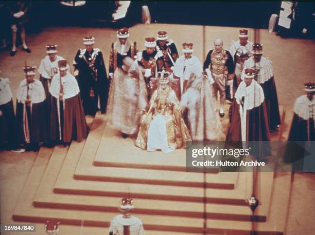 The scene inside Westminster Abbey during the Coronation of Queen Elizabeth II, 2nd June 1953.