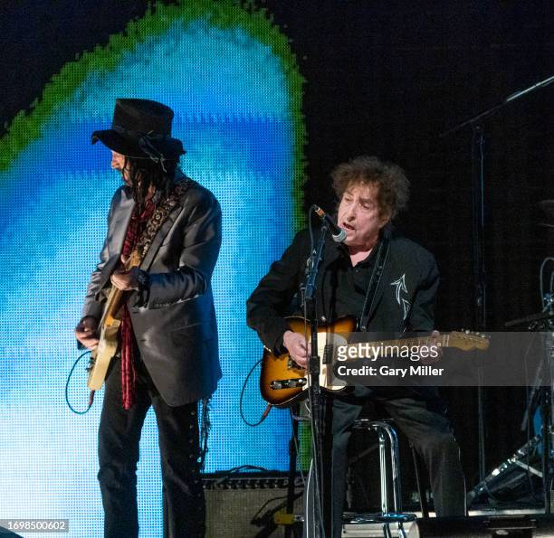 Mike Campbell and special guest Bob Dylan perform during Farm Aid at Ruoff Home Mortgage Music Center on September 23, 2023 in Noblesville, Indiana.