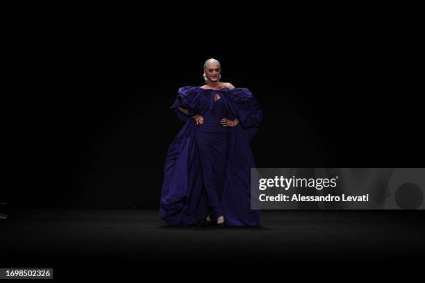 Drusilla Foer walks the runway at the Chiara Boni La Petite Robe fashion show during the Milan Fashion Week Womenswear Spring/Summer 2024 on...