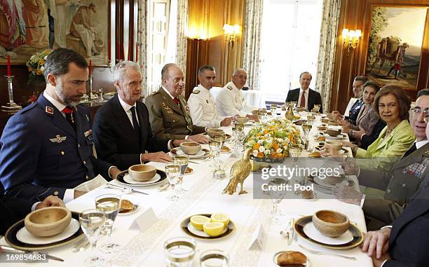 Prince Felipe of Spain, defense minister Peter Morenes, King Juan Carlos of Spain, General Admiral Fernando Garcia Sanchez and Chief of Staff of the...