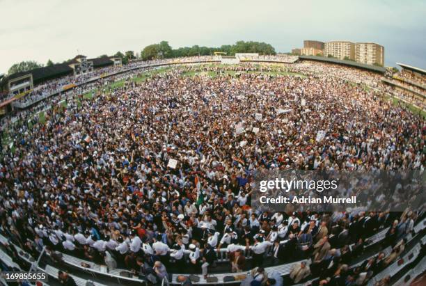 Crowds on the pitch after the final of the Prudential World Cup at Lord's Cricket Ground, London, 25th June 1983. India took the title after beating...