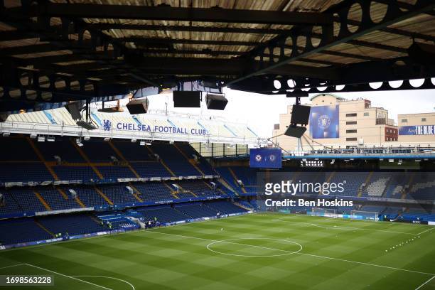 General view inside the stadium prior to the Premier League match between Chelsea FC and Aston Villa at Stamford Bridge on September 24, 2023 in...