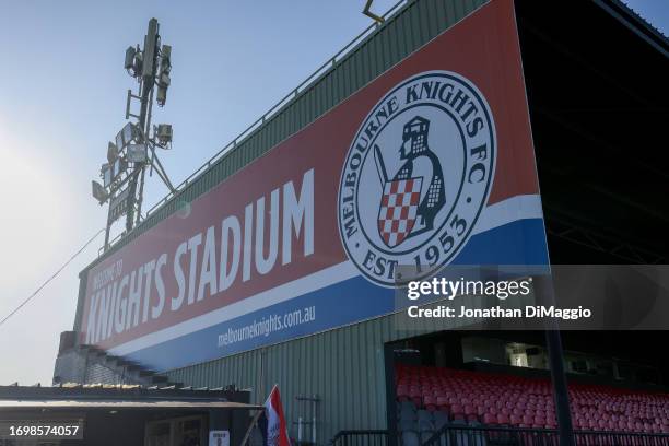 General view of Knights Stadium during the Australia Cup 2023 Semi Final match between Melbourne Knights and Brisbane Roar at Knights Stadium, on...