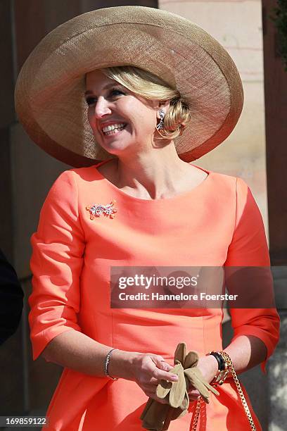 Queen Maxima of The Netherlands arrives for a visit to the federal state of Hesse on June 3, 2013 in Wiesbaden, Germany. King Willem-Alexander of The...