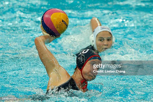 Kelly Rulon of the United States throws the ball during day three of the FINA Women's World League Super Final 2013 match between United States and...