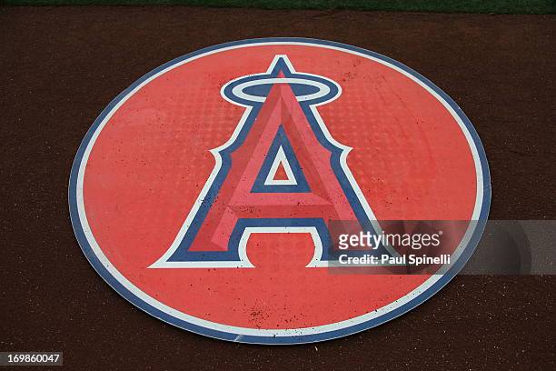 The Angels logo is shown on the on deck circle at Angel Stadium of Anaheim before the Los Angeles Angels of Anaheim game against the Houston Astros...