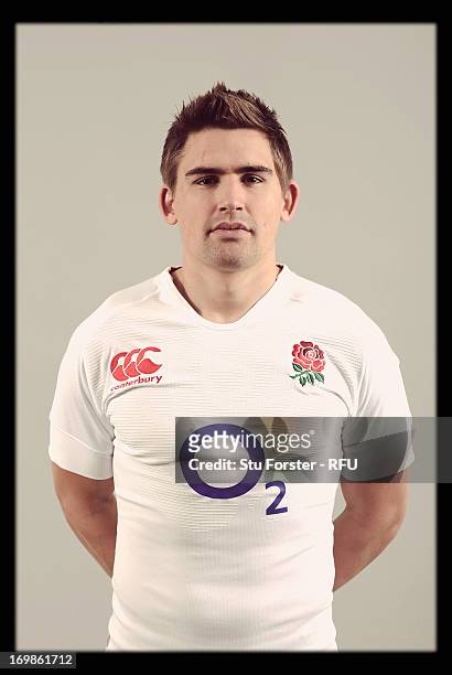 Toby Flood of England poses for a portrait during the England rugby union squad photo call at Weetwood Hall on January 21, 2013 in Leeds, England.
