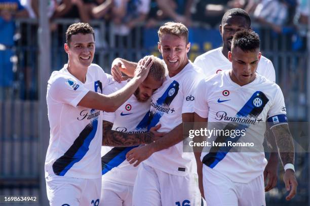 Federico Dimarco of celebrates with team mates after scoring a goal to make it 0-1 during the Serie A TIM match between Empoli FC and FC...