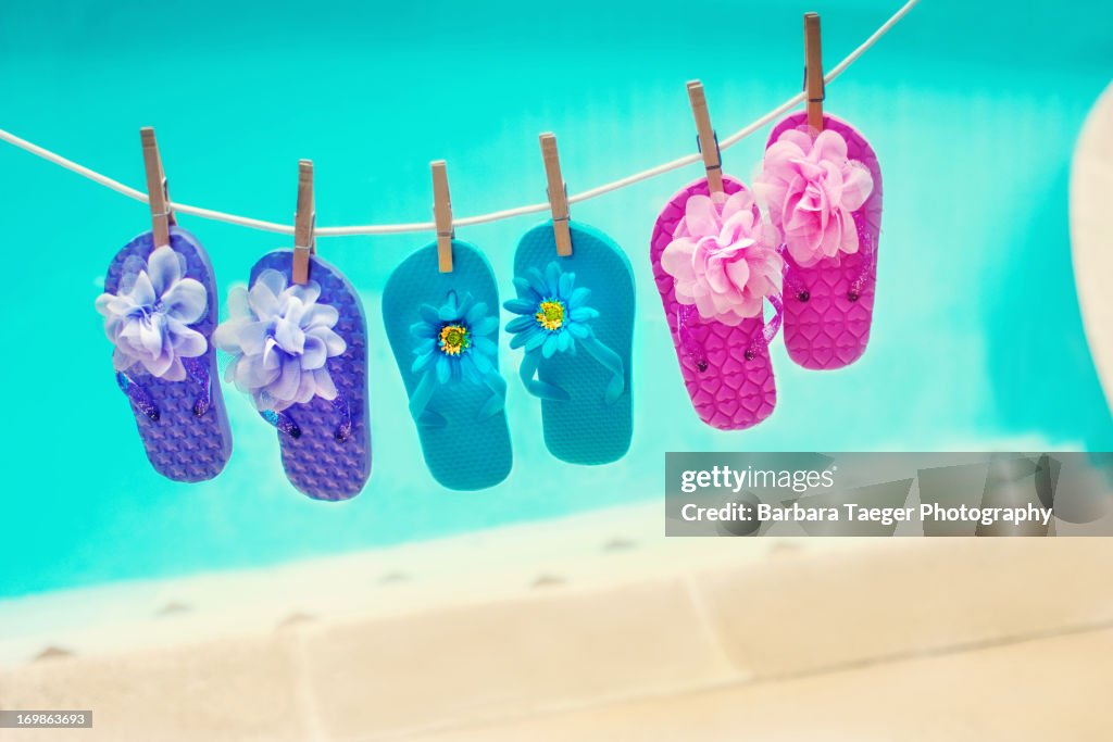 Flip flops on a clothesline