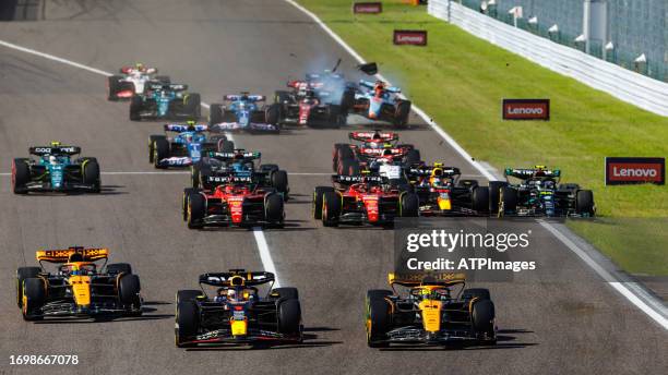 Contact between multiple cars at the start of the race during the F1 Grand Prix of Japan at Suzuka International Racing Course on September 24, 2023...