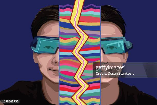 portrait of a boy with vr headset - teenagers only stock illustrations