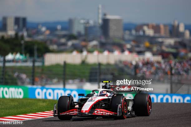 Nico Hulkenberg of Germany driving the Haas F1 VF-23 Ferrari on track during qualifying ahead of the F1 Grand Prix of Japan at Suzuka International...