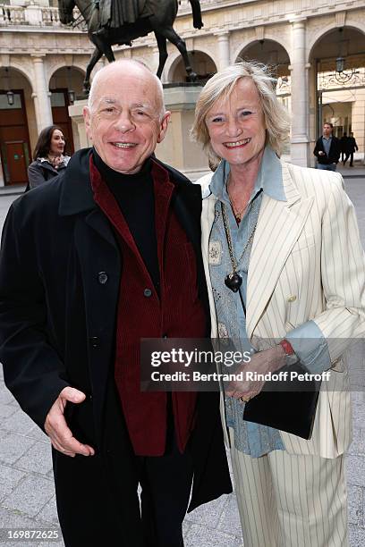 Actor Gerard Lartigau and Countess Eliane de la Beraudiere attend the delivery of the medal of the Legion of Honor to actress Francoise Fabian at...