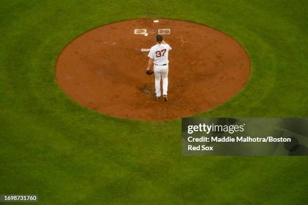 Nick Pivetta of the Boston Red Sox pitches during a game against the Chicago White Sox on September 23, 2023 at Fenway Park in Boston, Massachusetts.