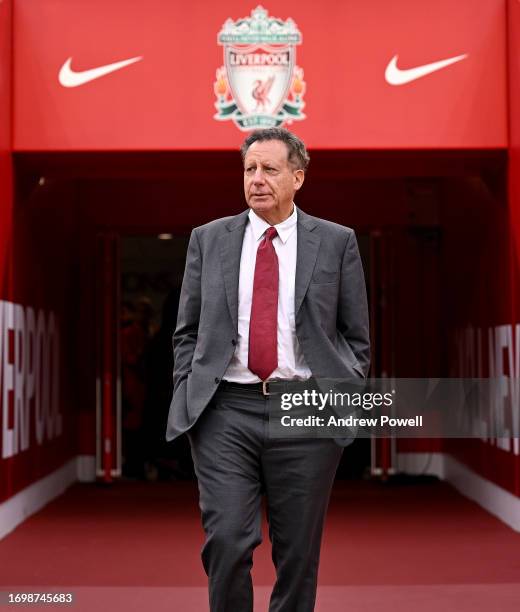 Tom Werner part owner of Liverpool before the Premier League match between Liverpool FC and West Ham United at Anfield on September 24, 2023 in...