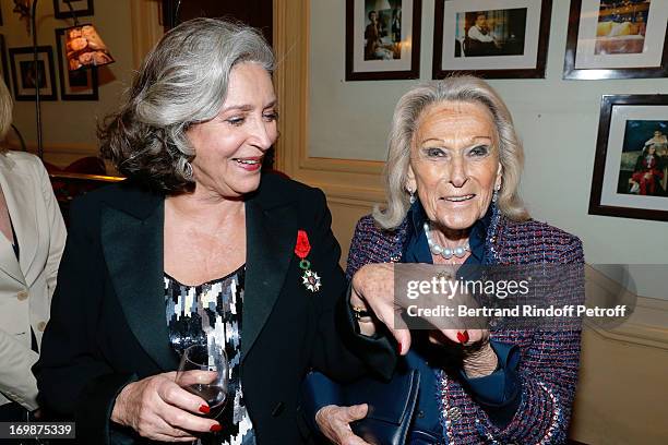 Francoise Fabian and Micheline Maus attend the delivery of the medal of the Legion of Honor to actress Francoise Fabian at Theatre Edouard VII on...