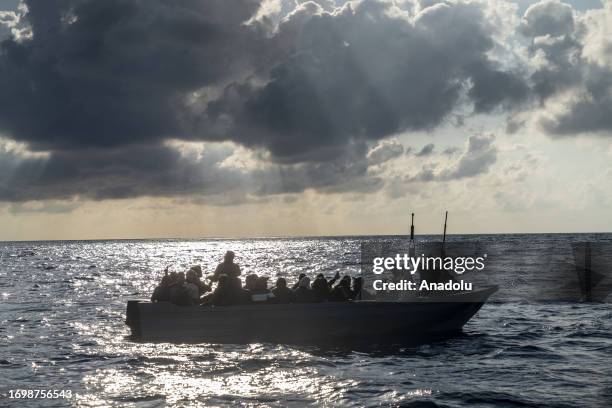 Migrants of different 14 nationalities are rescued by the Spanish NGO Open Arms in international waters, at sea on September 30, 2023. 178 migrants...