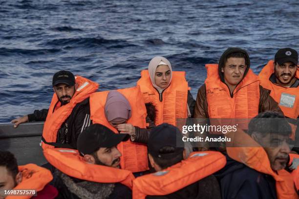 Migrants of different 14 nationalities are rescued by the Spanish NGO Open Arms in international waters, at sea on September 30, 2023. 178 migrants...