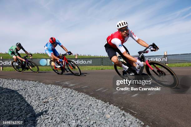 Rory Townsend of Ireland, Mathias Vacek of Czech Republic and Stefan Bissegger of Switzerland compete in the breakaway during the 29th UEC Road...