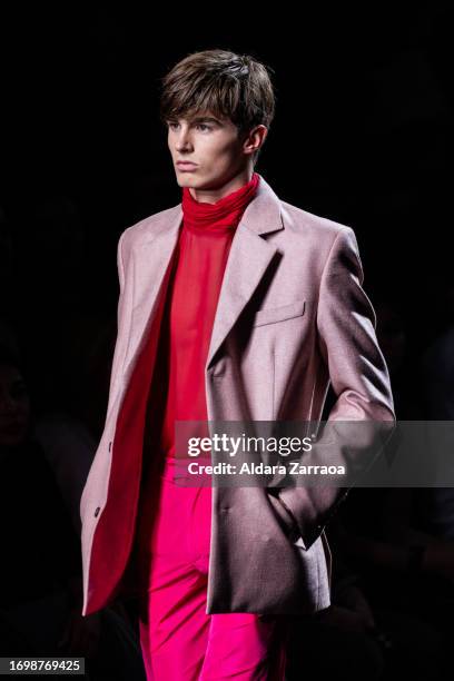 Model walks the runway at the Mans fashion show during the Mercedes Benz Fashion Week Madrid at Ifema on September 15, 2023 in Madrid, Spain.