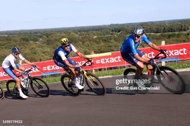 Christophe Laporte of France and Matteo Trentin of Italy compete during the 29th UEC Road Cycling European Championships 2023 - Elite Men´s Road Race...