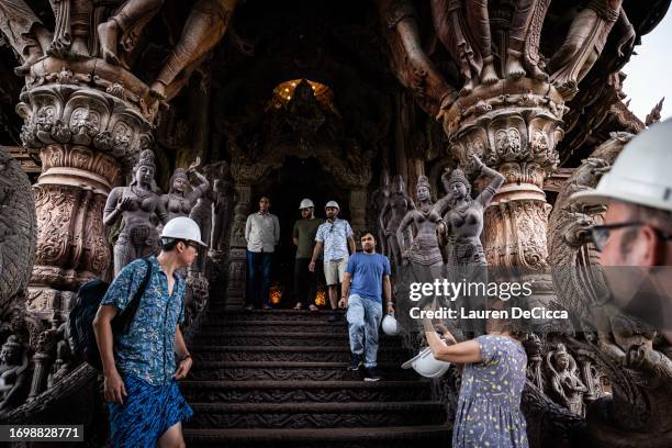Tourists visit The Sanctuary of Truth Museum on September 24, 2023 in Pattaya, Thailand. Starting on September 25, tourists from China and Kazakhstan...