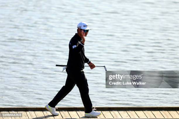 Ryo Hisatsune of Japan walks onto the 18th green during Day Four of the Cazoo Open de France at Le Golf National on September 24, 2023 in Paris,...