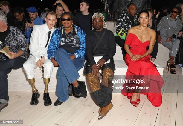 Lauren Wasser, Gabriella Karefa-Johnson, Campbell Addy and Mette Towley attend the Alexander McQueen SS24 show during Paris Fashion Week at Le...