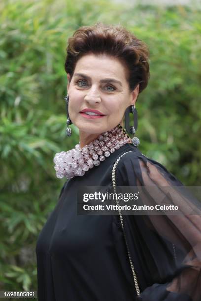 Antonia Dell'Atte ahead of the Giorgio Armani fashion show during the Milan Fashion Week Womenswear Spring/Summer 2024 on September 24, 2023 in...