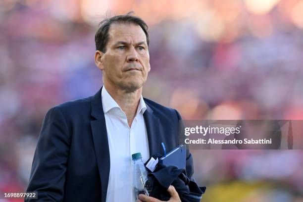 Rudi Garcia, Head Coach of Napoli, looks on prior to the Serie A TIM match between Bologna FC and SSC Napoli at Stadio Renato Dall'Ara on September...