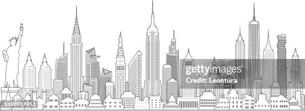 skyline von new york city (alle gebäude sind beweglich und komplett) - one world trade center stock-grafiken, -clipart, -cartoons und -symbole