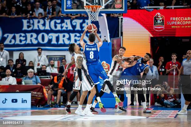 Daniel Hackett of Virtus Segafredo Bologna and Amedeo Della Valle of Germani Brescia in action during the LBA FrecciaRossa Supercup 2023 Final match...