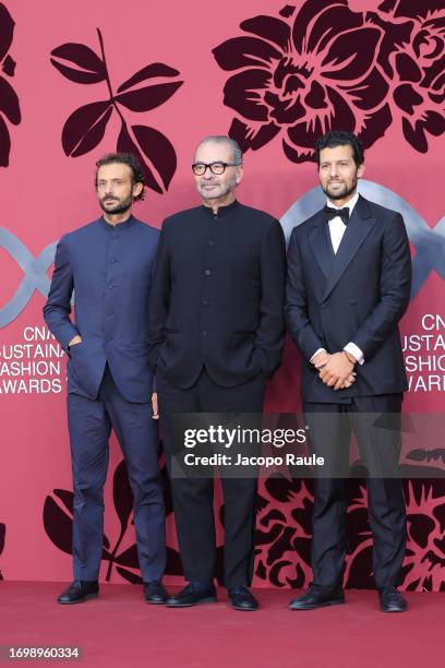 Pietro Ruffini, Remo Ruffini and Romeo Ruffini attend the CNMI Sustainable Fashion Awards 2023 during the Milan Fashion Week Womenswear Spring/Summer...