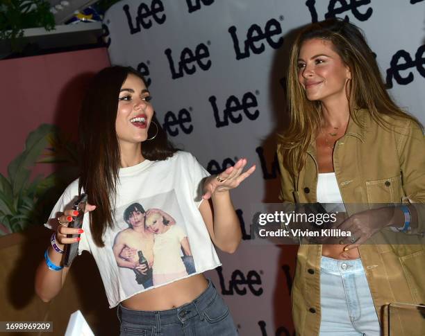 Victoria Justice and Maria Menounos attend Lee's Sheeran event at the Bootsy Bellows Suite at SoFi Stadium on September 23, 2023 in Los Angeles,...