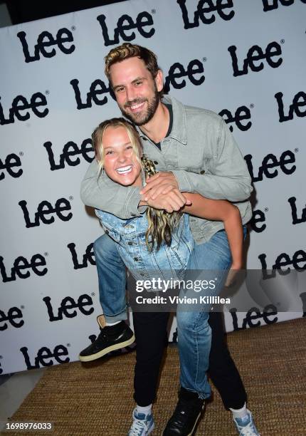 JoJo Siwa and Nick Viall attend Lee's Sheeran event at the Bootsy Bellows Suite at SoFi Stadium on September 23, 2023 in Los Angeles, California.