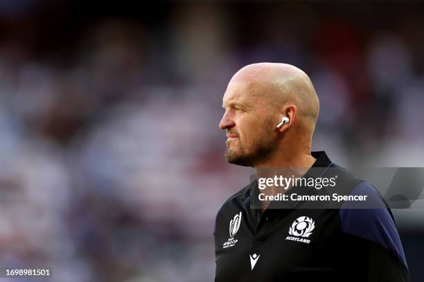 Gregor Townsend, Head Coach of Scotland, looks on during the Rugby World Cup France 2023 match between Scotland and Tonga at Stade de Nice on...